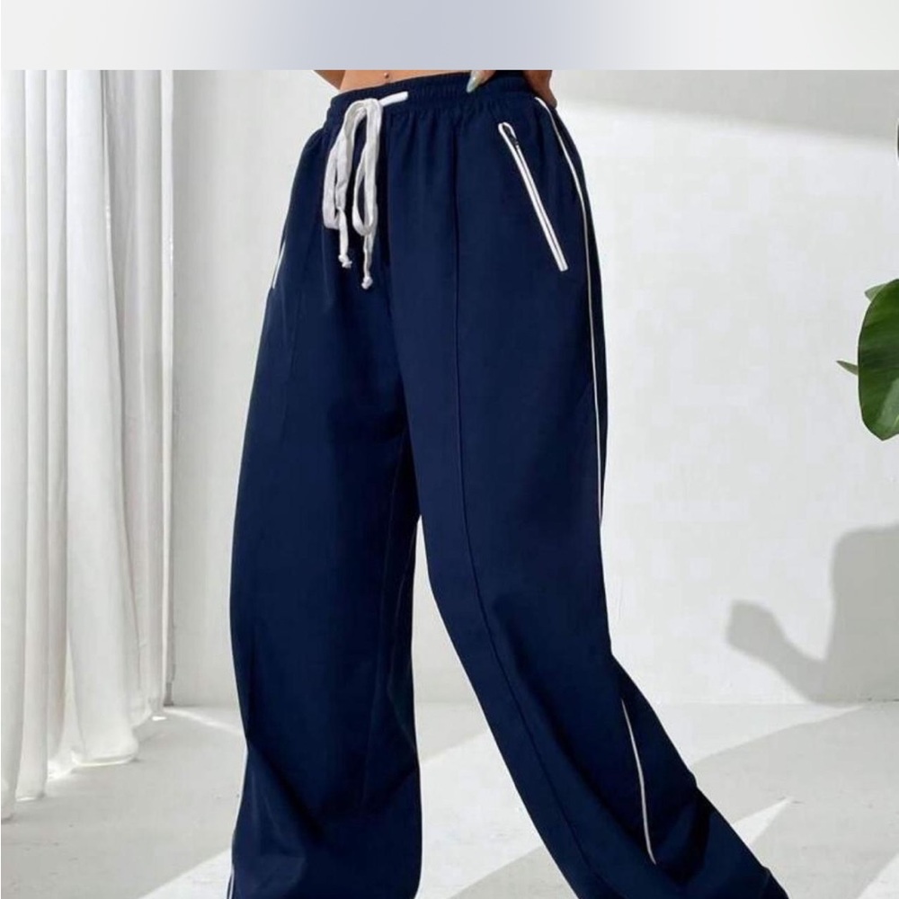 Blue Relaxed Fit Track Pants with Drawstring Waist